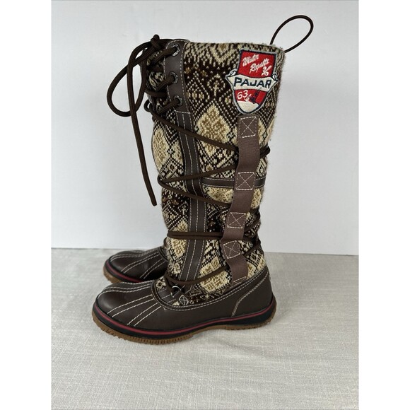 Pajar 63 Canada Weathergear Fair Isle Shearling Lined Lace Up Grip Boots 7-7.5 - Picture 5 of 16